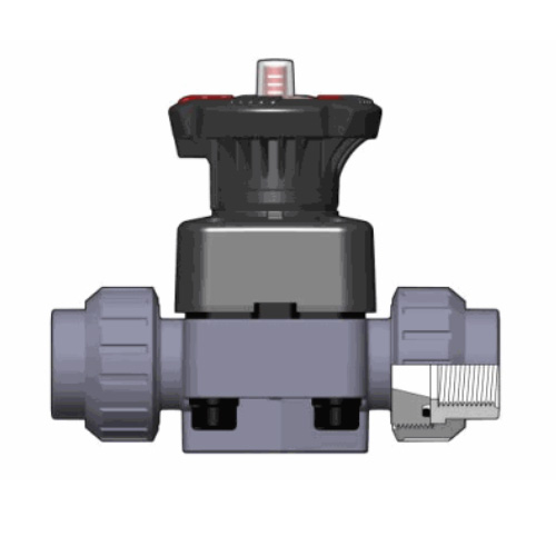 PVC-U Membranventil DK DIALOCK&reg;, Verschraubung mit Gewindemuffe, FPM Ausf&uuml;hrung