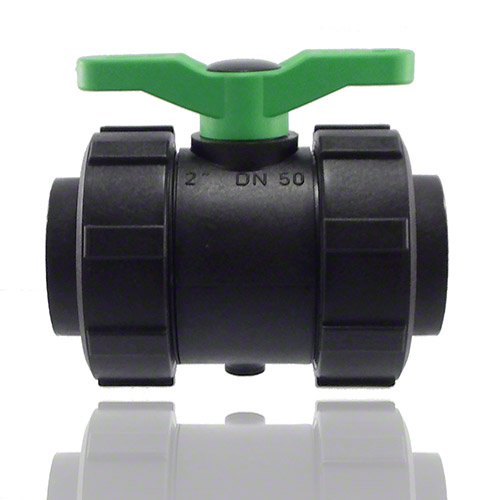 2-Wege-Kugelhahn PPGF, Innengewinde, FPM = gr&uuml;ner Hebel