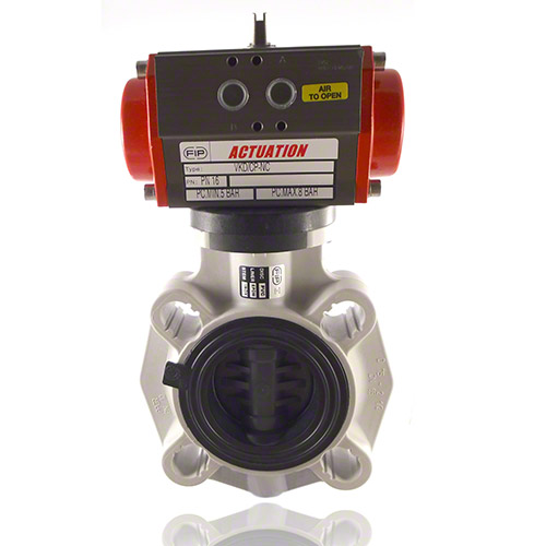 PVC U 2/2-Wege-Industrie-Absperrklappe, pneumatische Ausf&uuml;hrung